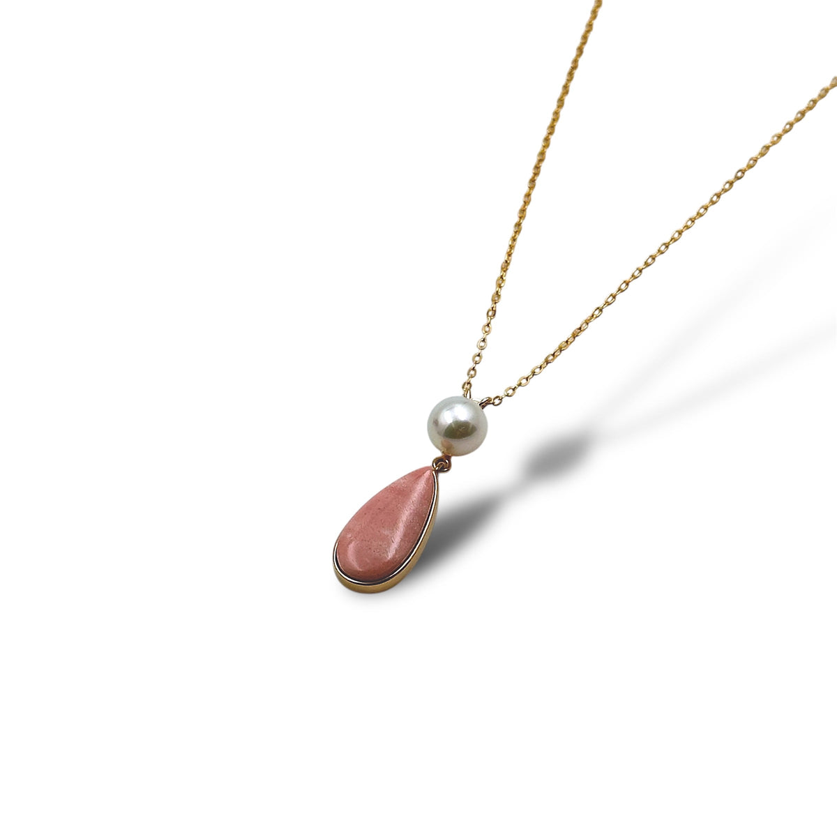 Australian Pink Opal & Akoya Pearl 14K Solid Gold Pendant - LÁGRIMAS