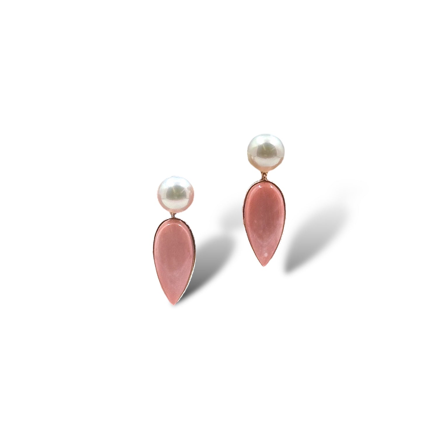 Australian Pink Opal and Akoya Pearl 14K Solid Gold Earrings - LÁGRIMAS