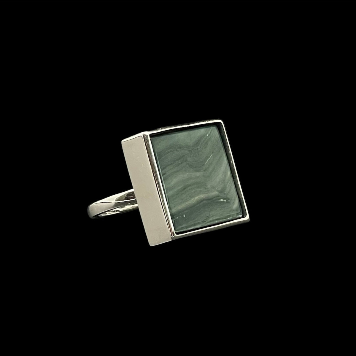 Gary Green Larsonite Jasper 18K White Gold Vermeil Ring (US size 5) - LÁGRIMAS