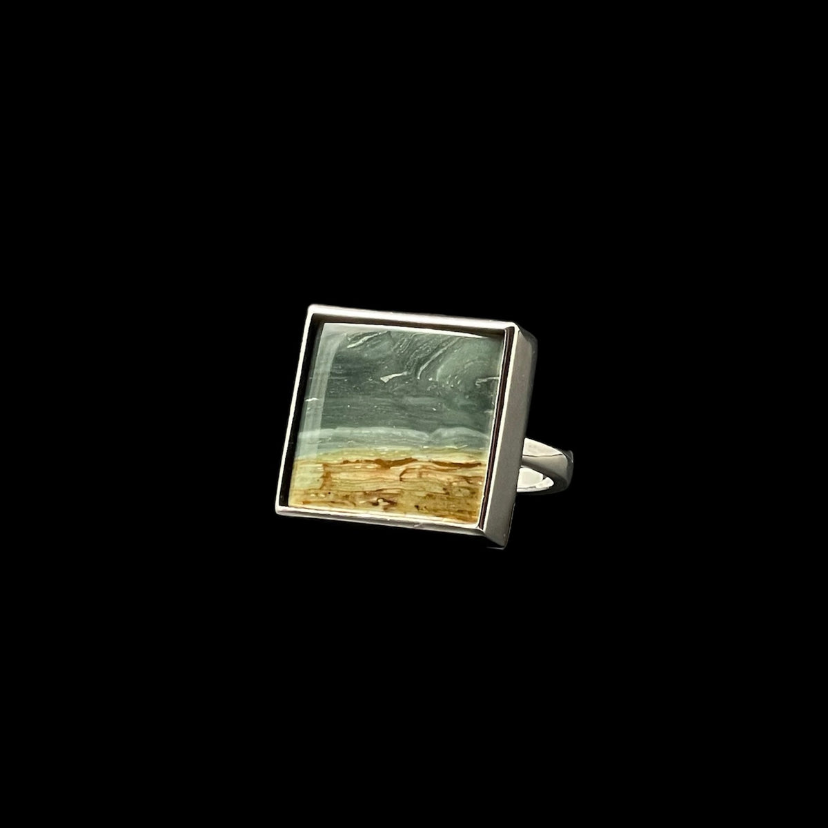 Gary Green Larsonite Jasper 18K White Gold Vermeil Ring (US size 6) - LÁGRIMAS