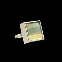 Gary Green Larsonite Jasper 18K White Gold Vermeil Ring (US size 6) - LÁGRIMAS