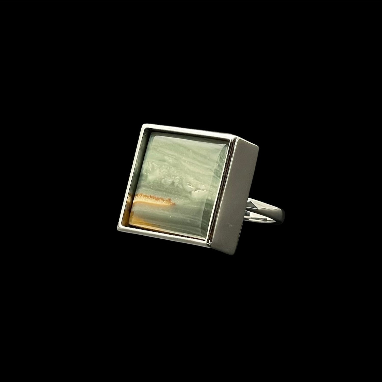 Gary Green Larsonite Jasper 18K White Gold Vermeil Ring (US size 6) - LÁGRIMAS