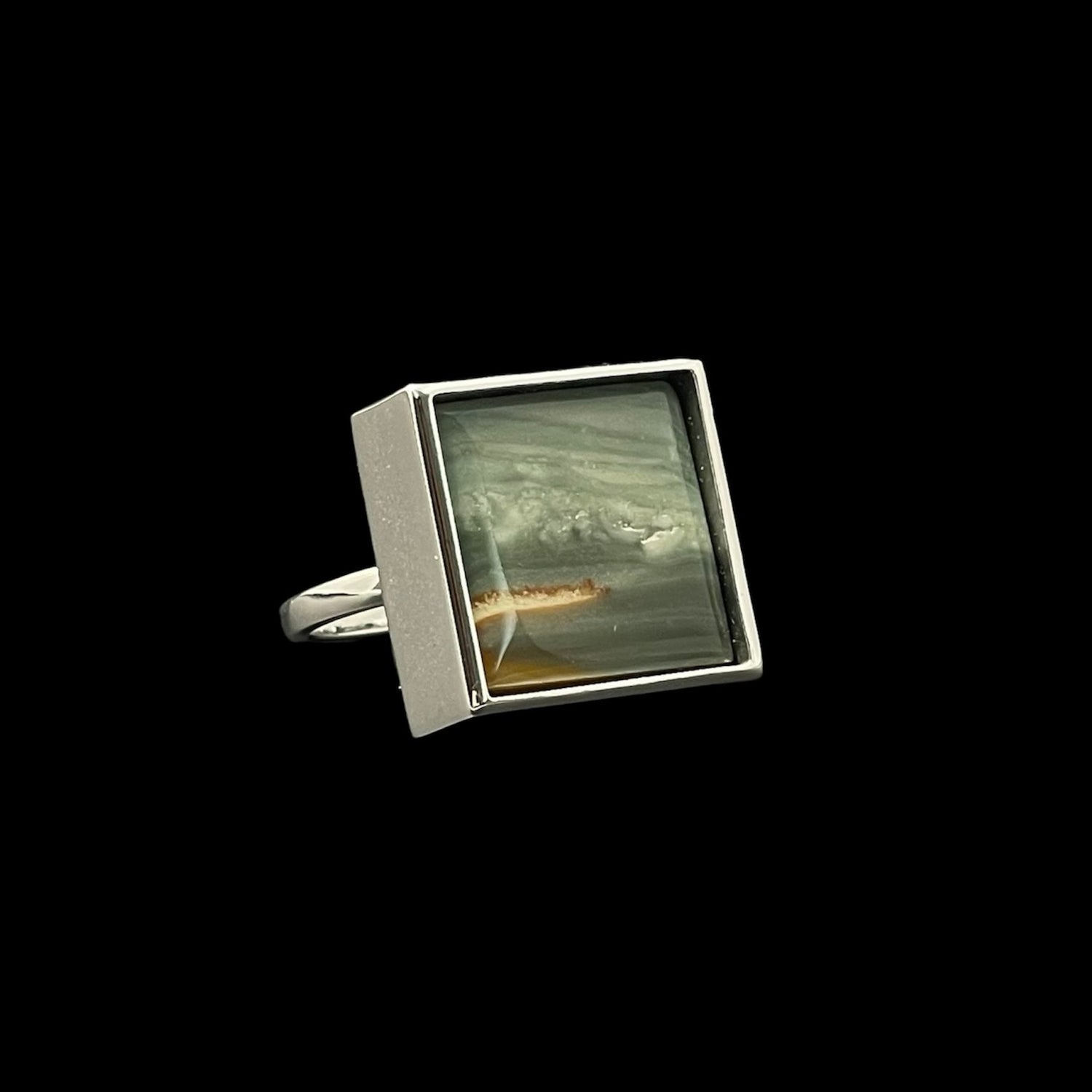 Gary Green Larsonite Jasper 18K White Gold Vermeil Ring (US size 6) - LÁGRIMAS