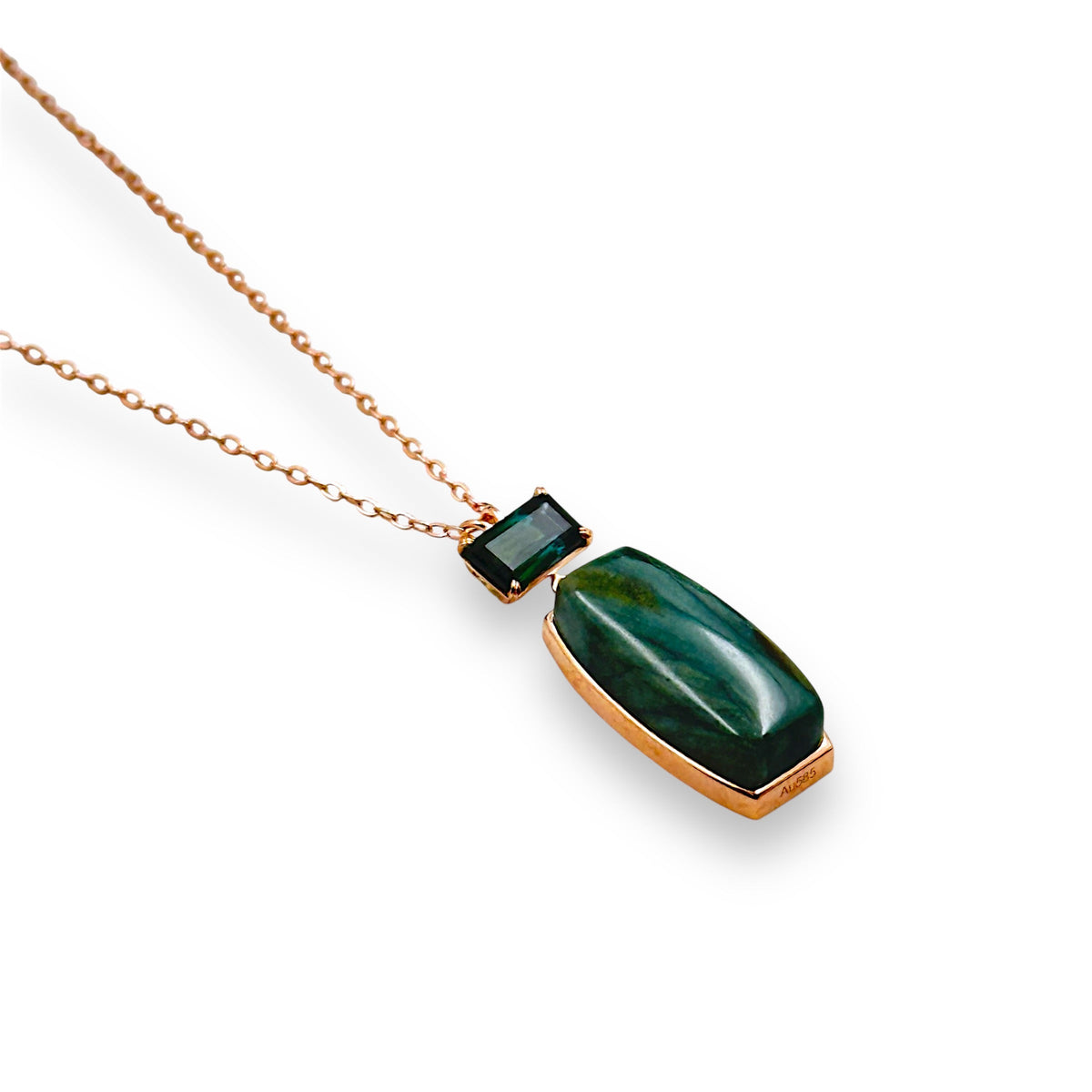 Gary Green Larsonite Jasper & Bi - color Green Tourmaline 14K Solid Gold Pendant - LÁGRIMAS