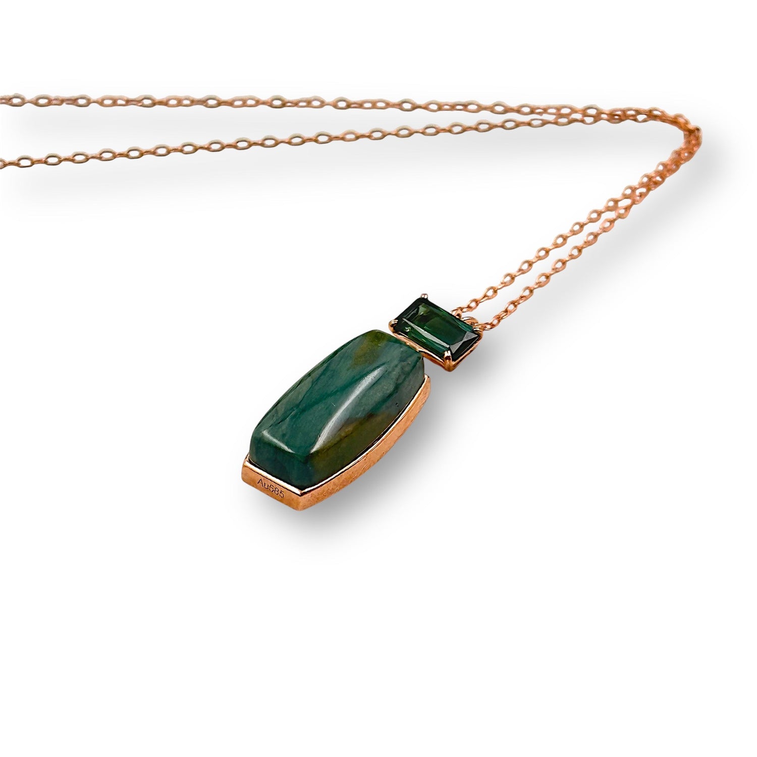 Gary Green Larsonite Jasper & Bi - color Green Tourmaline 14K Solid Gold Pendant - LÁGRIMAS