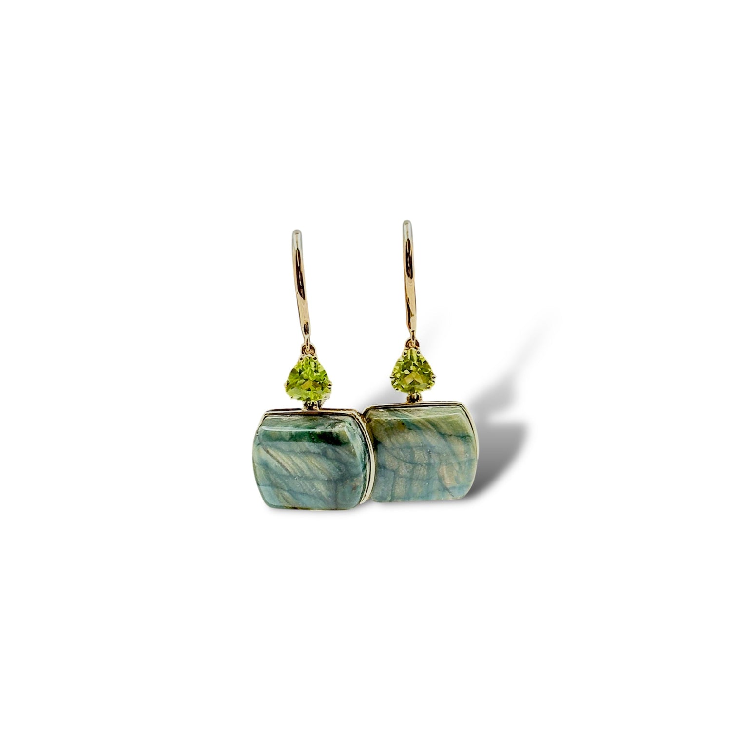 Gary Green Larsonite Jasper & Peridot 14K Solid Gold Earrings - LÁGRIMAS