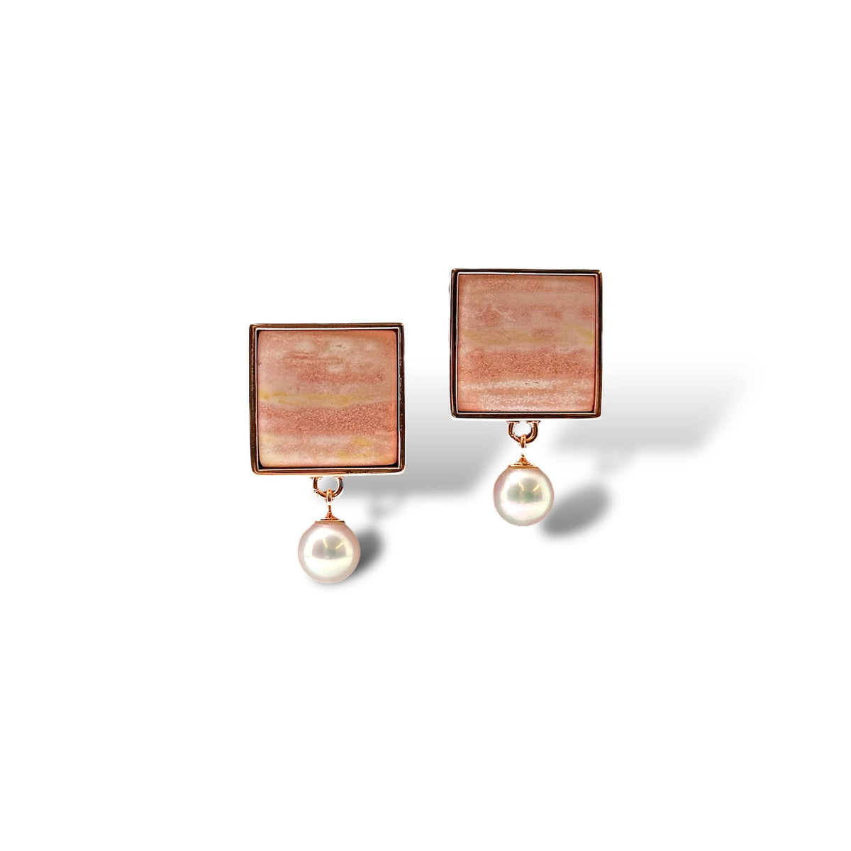 Oregon Sunset Jasper & Akoya Pearl 18K Rose Gold Vermeil Earrings - LÁGRIMAS