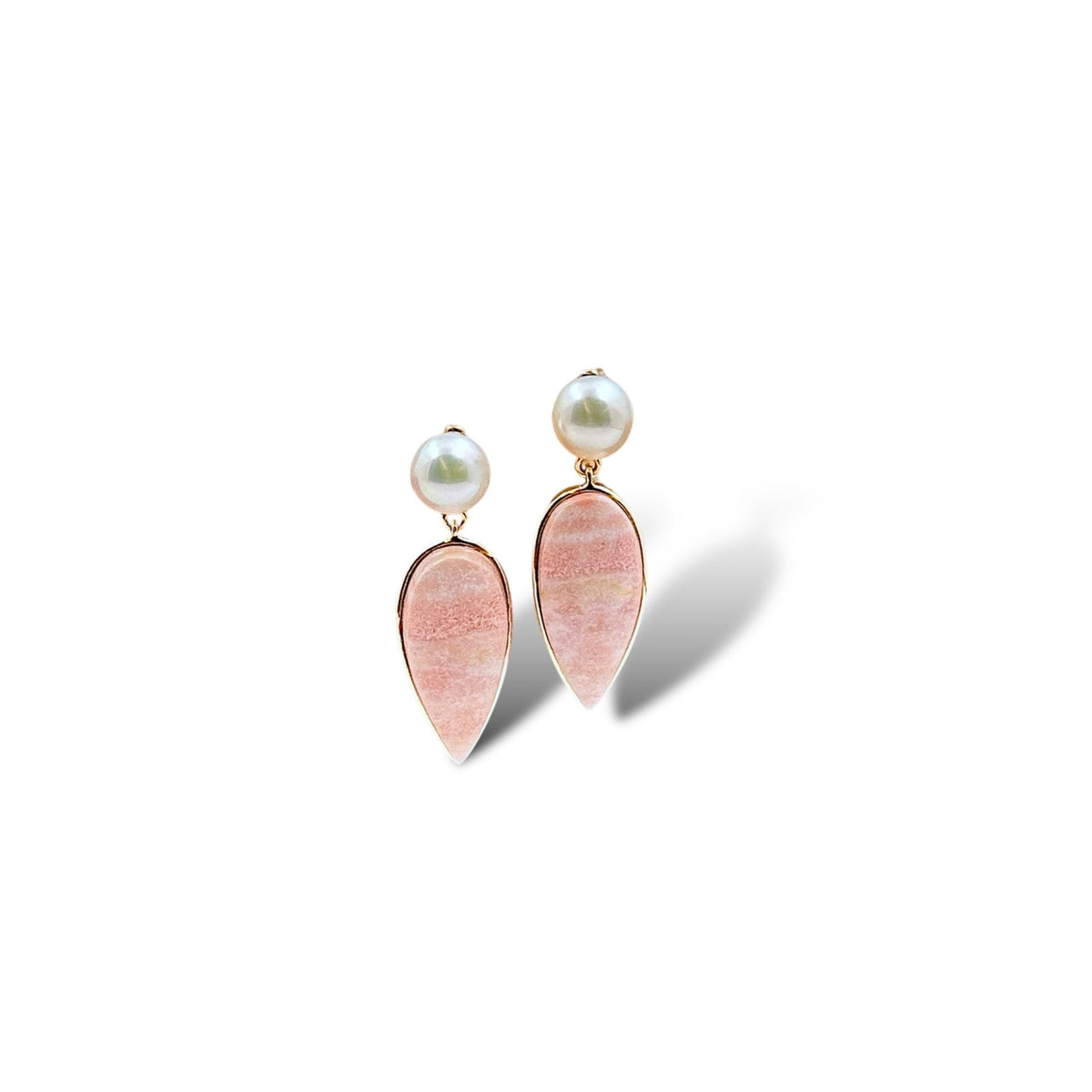 Oregon Sunset Jasper and Akoya Pearl 14K Solid Gold Earrings - LÁGRIMAS