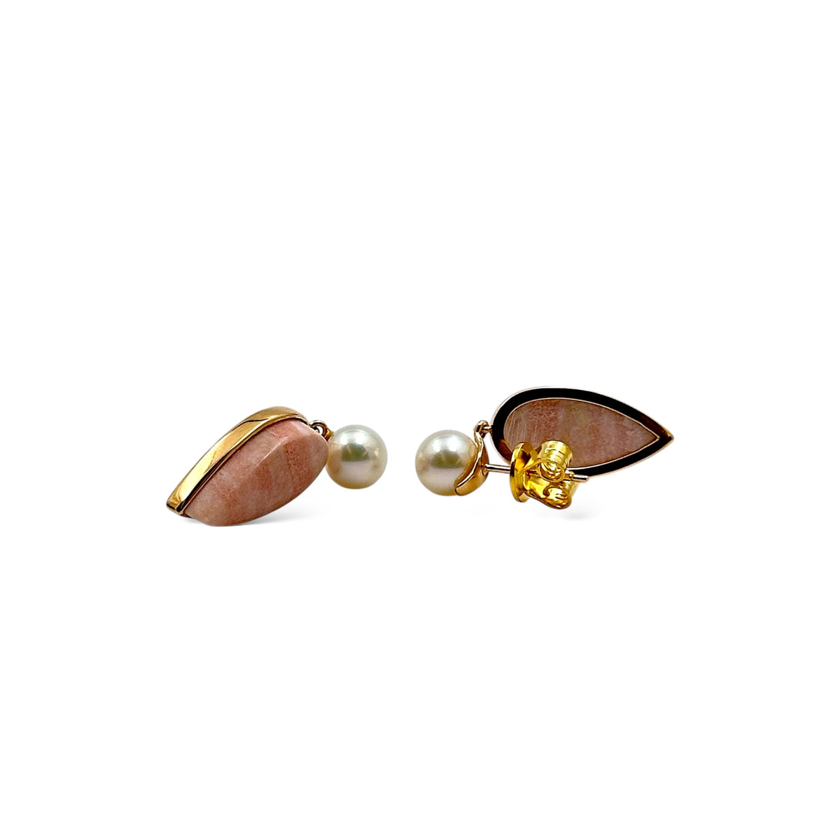 Oregon Sunset Jasper and Akoya Pearl 14K Solid Gold Earrings - LÁGRIMAS