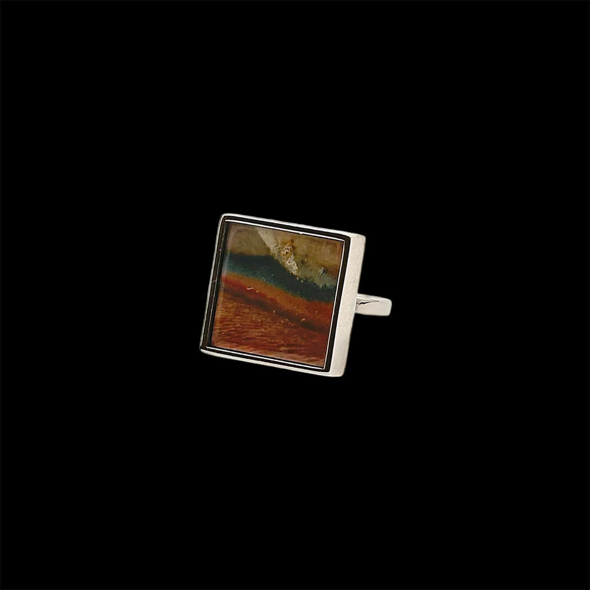 Polychrome Jasper 18K White Gold Vermeil Ring - LÁGRIMAS